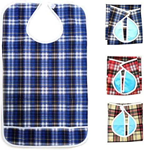 JINTAOFA Adult Bibs with Pocket Feeding Clothing Protectors Washable Waterproof 3 Pack