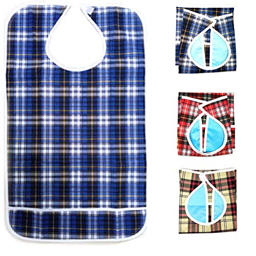 Jintaofa Adult Bibs With Pocket Feeding Clothing Protectors Washable Waterproof 3 Pack #TOP26