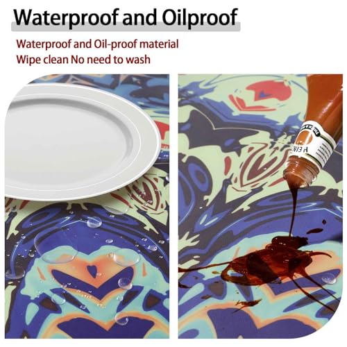 Fitted Mandala Round Tablecloth Waterproof Patio Table Cloths for 45-54" Tables Travel Vacation Camper Accessories Outdoor Road Trip Must Haves New Home Living Room House Decorations