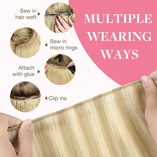Image of GOO GOO Sew in Hair Extensions Real Human Hair, Weft Hair Extensions Human Hair, 18A /613A Dark Blonde Highlighted Bleach Blonde 22inch 110g, Weft Bundles Straight Silky Remy Hair