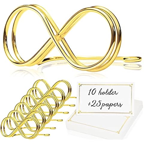 20PCS Place Card Holders with 20PCS Gold Foil Table Place Cards,Metal Bow Shape Table Number Stands Wedding Seating Labels Clips,Name Card Paper Memo Photo Holders for Wedding Party (Gold) Cover