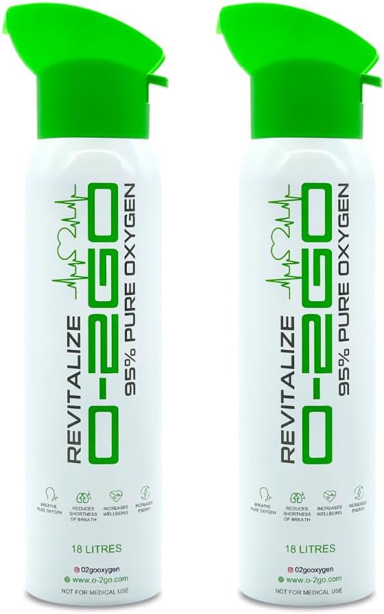 Portable Oxygen Canister with Integral Mask, 99.5% Pure Breathing Oxygen, Two 18-Litre Doses Total 36 litres, Pack of 2, Lightweight Aluminium, Made in the UK