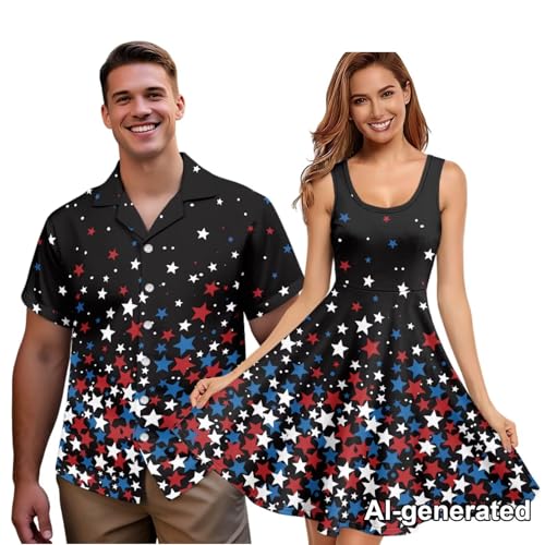 Image of Hawaii Matching Couple Outfits Husband and Wife Clothing Fashionable Mens Casual Shirts Hawaii Dress with Soft Fabric