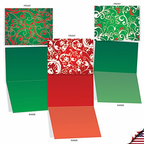 Image of The Best Card Company - 10 Blank Christmas Note Cards with Envelopes (4 x 5.12 Inch) - Fun Assorted Holiday Notecard Set - Fleur De Noel M3261