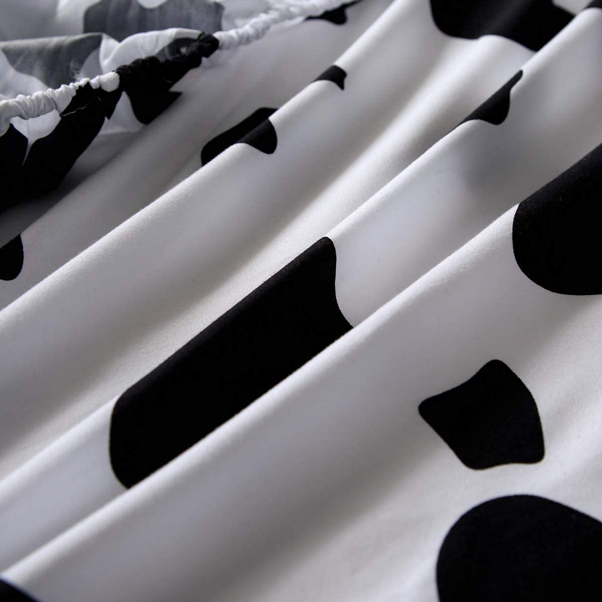 Set di lenzuola per letto singolo, 3 pezzi, nero, bianco, latte, mucca, animali + lenzuolo con angoli con tasca profonda + lenzuolo con angoli + 1 federa per cuscino a quadri per bambini e ragazze
