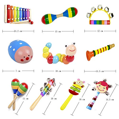 Alikeke 10 PCS Kids Toys Musical Instruments Backpack Include Xylophone Harmonica Bells Maracas Percussion Toys, Early Education Learning Toys for Toddler, Baby and Preschool Children - Thumbnail 2