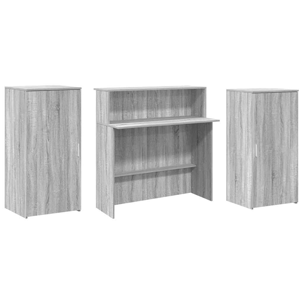 Barra de recepción gris Sonoma, 200 x 50 x 103,5 cm, de madera, con mostrador y espacio de almacenamiento, para oficina, hotel, clínica