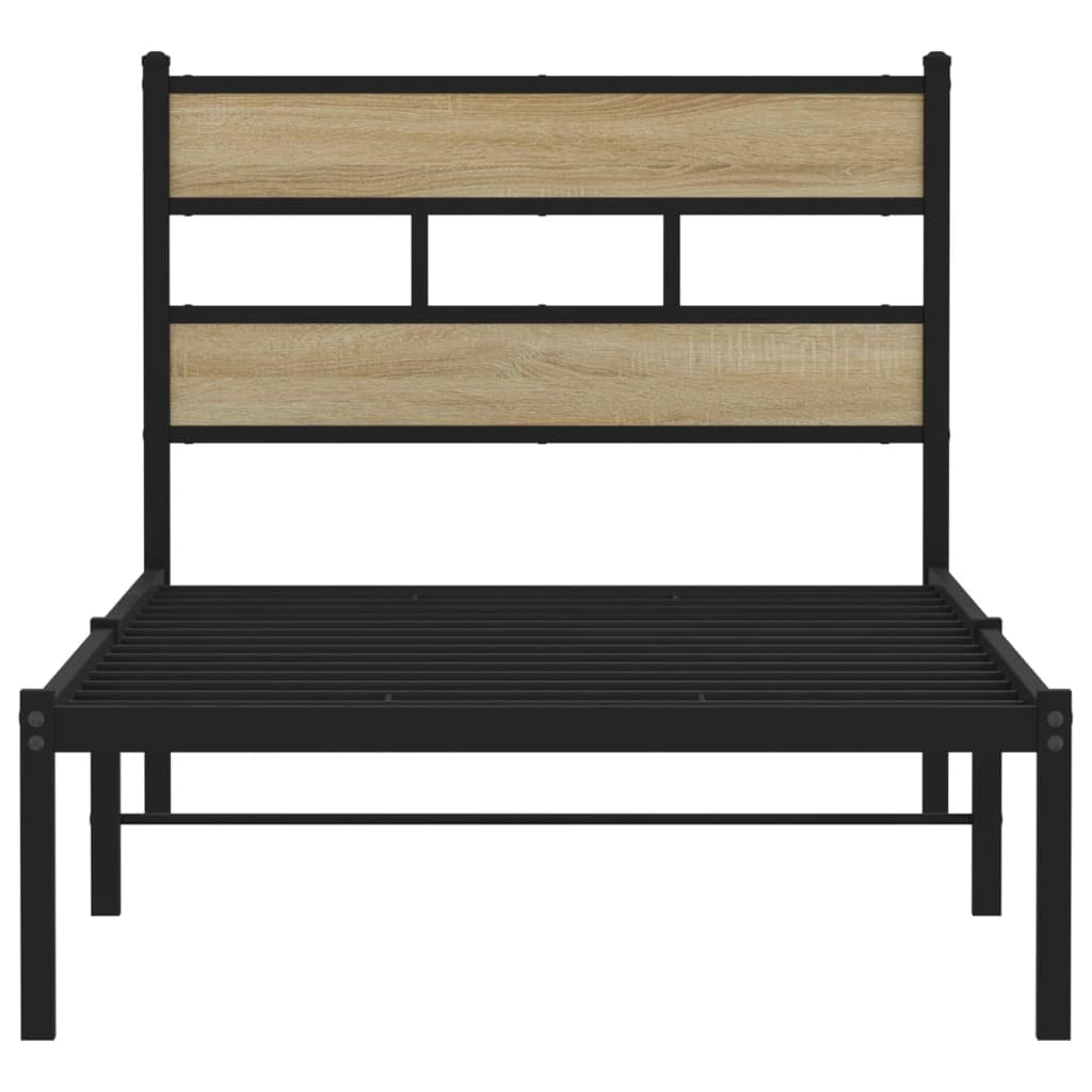 vidaXL Giroletto Senza Materaso in Metallo Rovere Sonoma 100x200 cm, giroletto con testiera, Struttura Letto, Telaio Letto