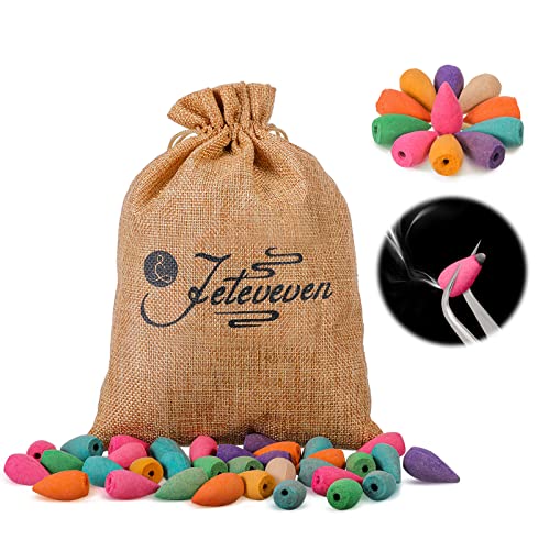 Jeteveven 100 Pcs Encens Cône pour Brûleur Encens, Bullet Encens Mixtes, Encens Cône Aromathérapie Naturel Fumée Parfum de Lavande Rose Santal Sakura et Thé Vert Encens Cône