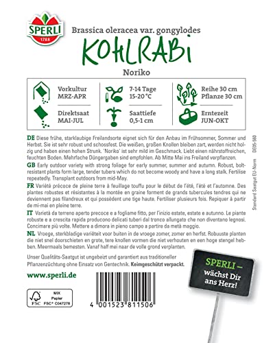Sperli 81150 Kohlrabi Noriko, frühe starklaubige Freilandsorte, robust und schossfest, mild im Geschmack