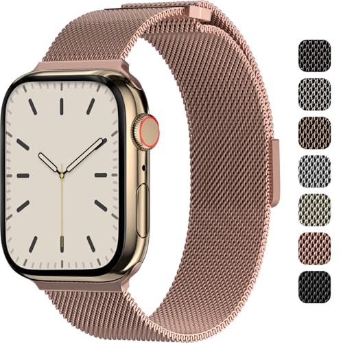 SWITCHEASY Mesh Magnetic Apple Watch Band - For Apple Watch Series 10, 9, 8, SE, 7, 6 Mesh Loop for 42 mm 41mm 40mm 38mm iWatch for Women (Rose Gold)
