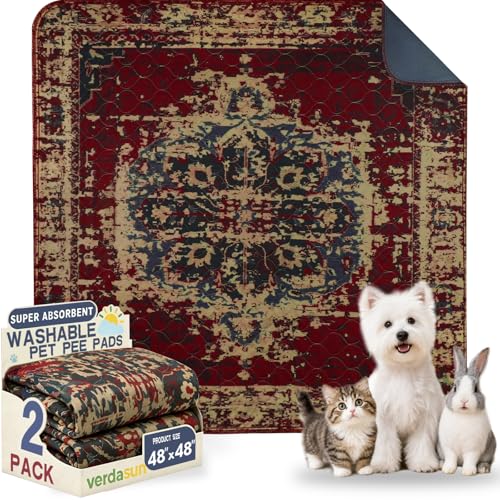 Image of Washable Pee Pads for Dogs, Reusable Puppy Potty Training Pads, Ultra-Absorbent Thick Waterproof Leak-Proof Non-Slip Pads & Mat for Crate, Playpen, Floor, Whelping & Housebreaking , 2 Pack 48 inchx48 inch