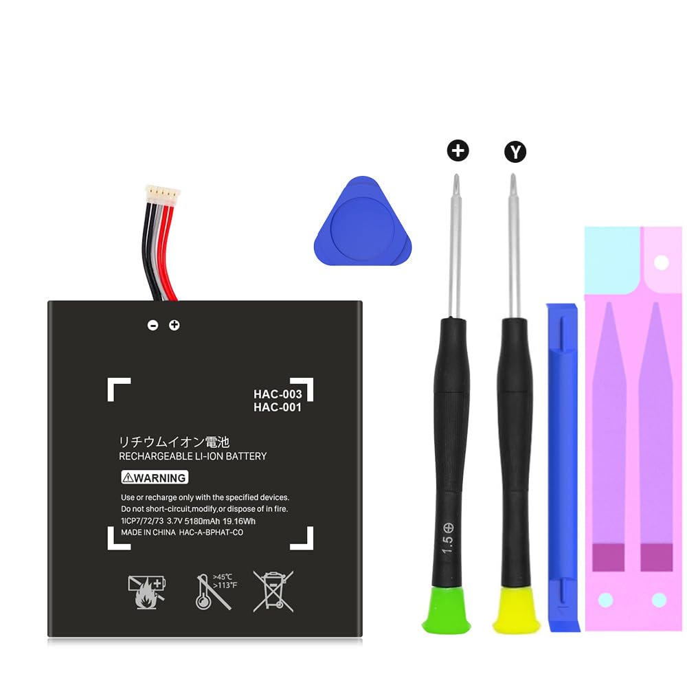 [5180mAh] HAC-003 Batterie de rechange compatible avec console de jeu portable Nintendo Switch 2017 HAC-001 HAC-A-BPHAT-C0, HAC-S-JP/EU-C0 Mise à niveau interne 5180 mAh haute capacité avec kit