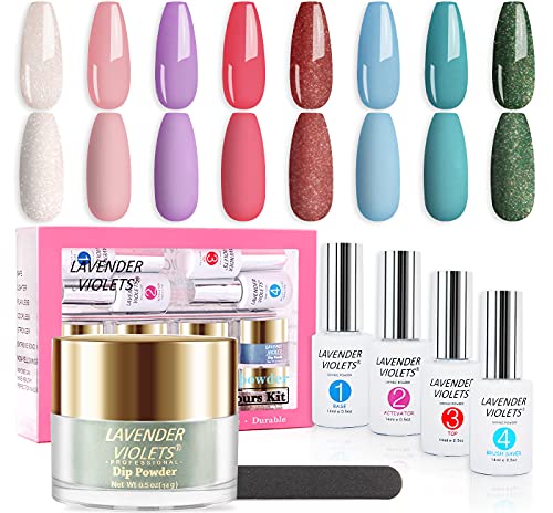 Lavender Violets Quick Dry Dip-Powder-Nail-Kit of 8 Colors Fast-Dry Blue Green Pink Acrylic-Dipping Powder with Nail File J741