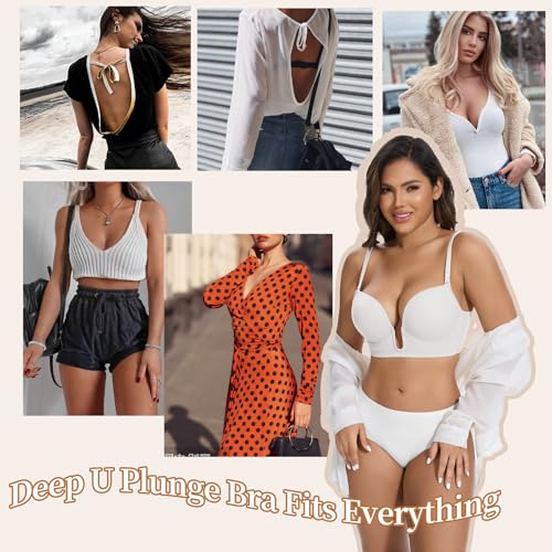 Image of JOYSHAPER Low Cut Bras for Women Backless Plunge Bra with Clear Straps | Cleavage Underwire Push Up Bra, Multiway Strap Low Back, Multiway Strap, For Any Deep U Plunge Tops Wedding Party Dresses