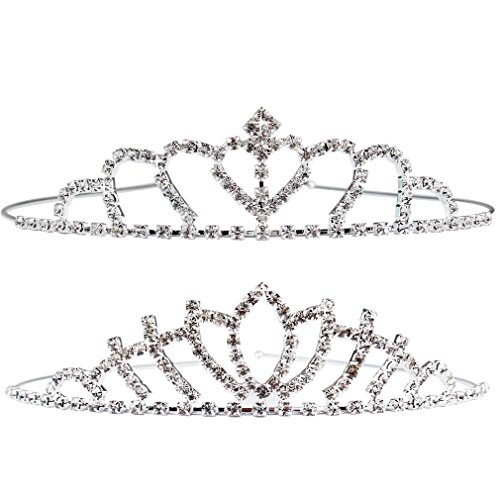 Jaciya 2 Pack Rhinestone Tiara Crown Wedding Bridal Princess Headband Hair Clip Hair Loop Tiara Hair Accessory