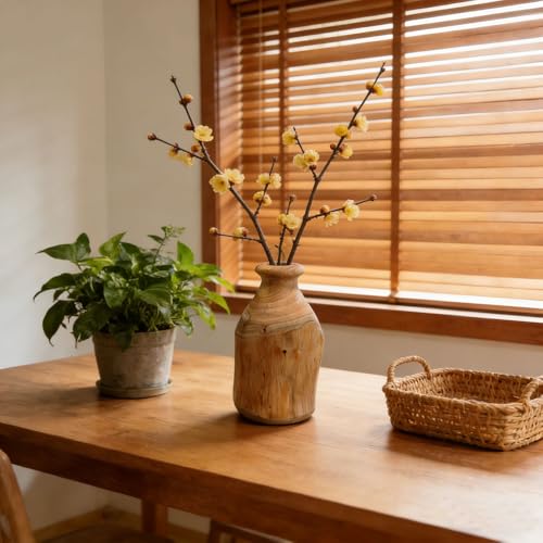 H 7" Diameter 3.2“ Wooden Pitcher Vase, Rustic Handmade Distressed Wood Flower Vase for Home Decor Centerpieces, Cylindrical Shape,