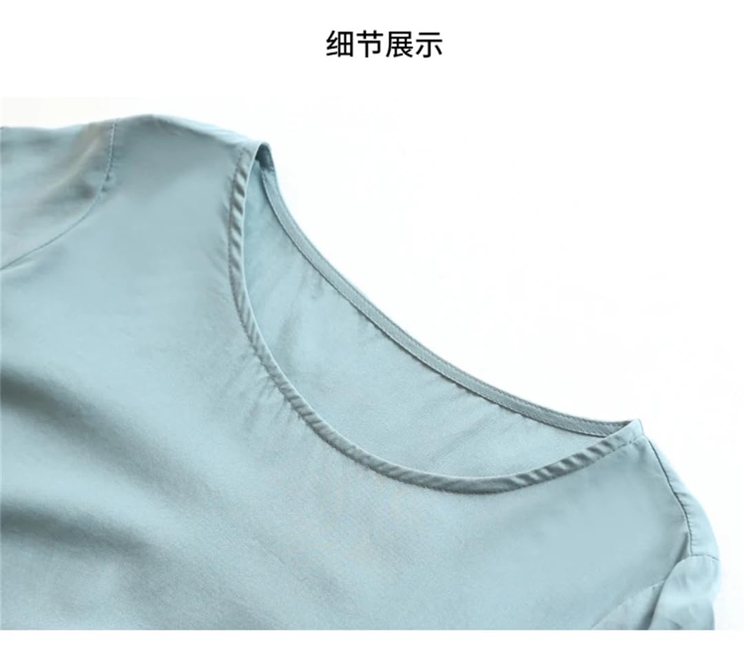 T-shirt d'été uni à col rond pour femme - T-shirt ample et irrégulier