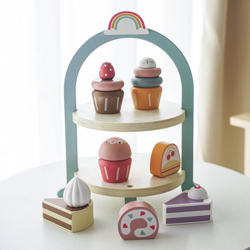DecoBay Sustainable Wooden Toy | Pretend Play Shop for Kids 3+ | Traditional Wooden Toy Gift Sets for Boys and Girls (Dessert and Cake Stand) - Image 2