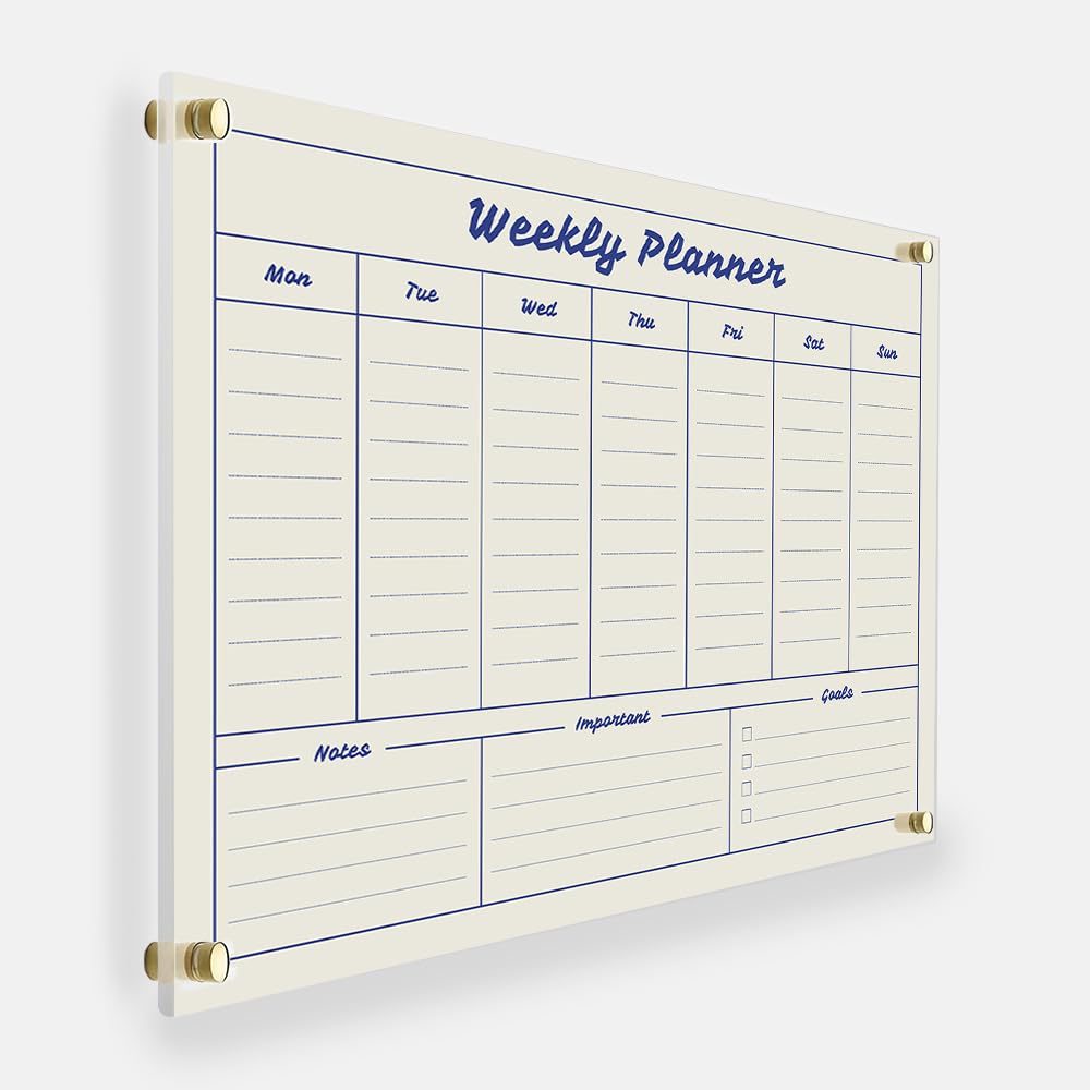 Customized Acrylic Wall Calendar, Personalized Acrylic Calendar, Family Calendar, Monthly and Weekly, Wall Planner with Dry Wipe Pen for Wall Decor, Housewarming Gift (Weekly Vision Planner)