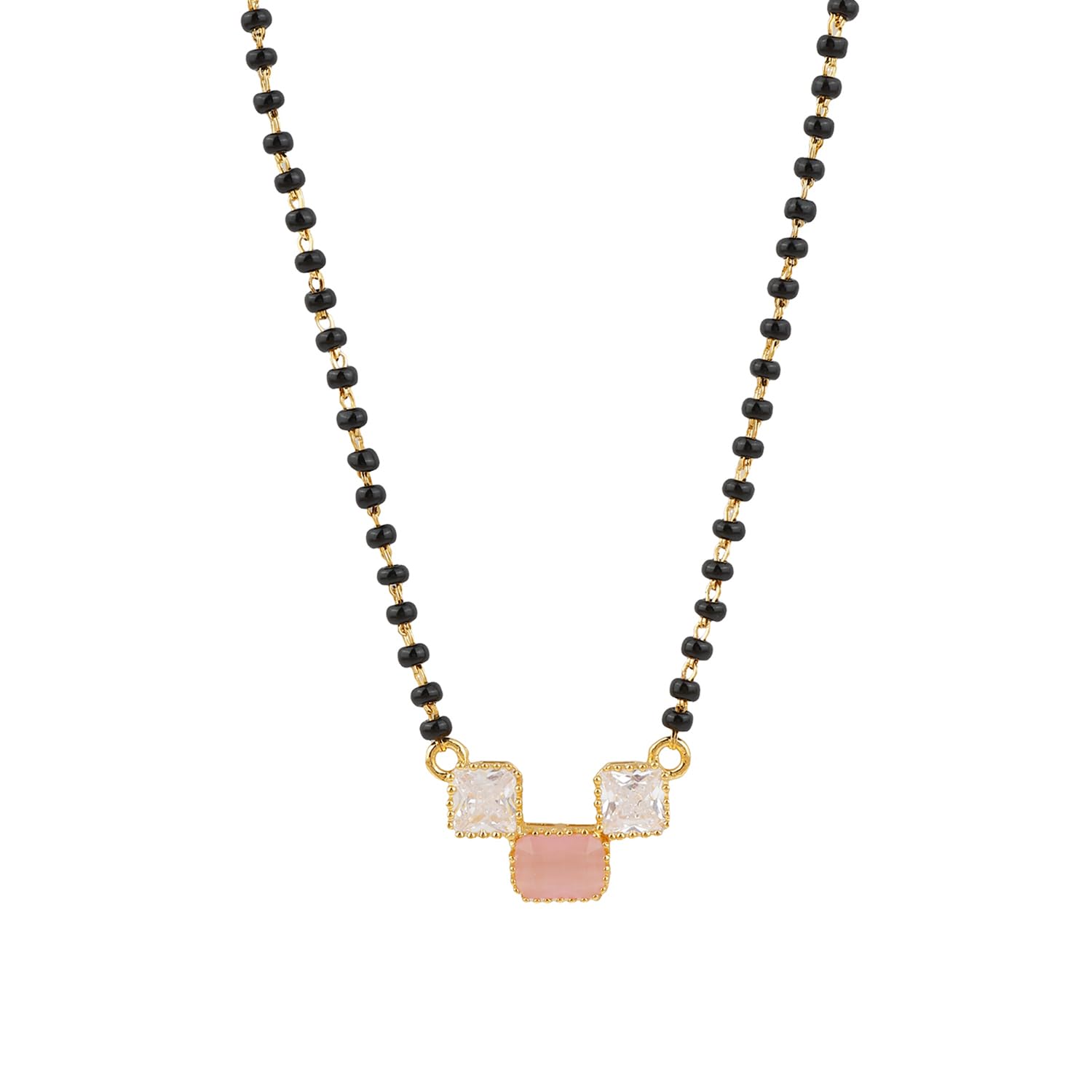 925 Sterling Pure Silver Pink and White Zircon Black Beads Mangalsutra For Women | Hypoallergenic | 6 Months Warranty | Gift For Wife, Women's Day, Anniversary, Karwa Chauth-image-30