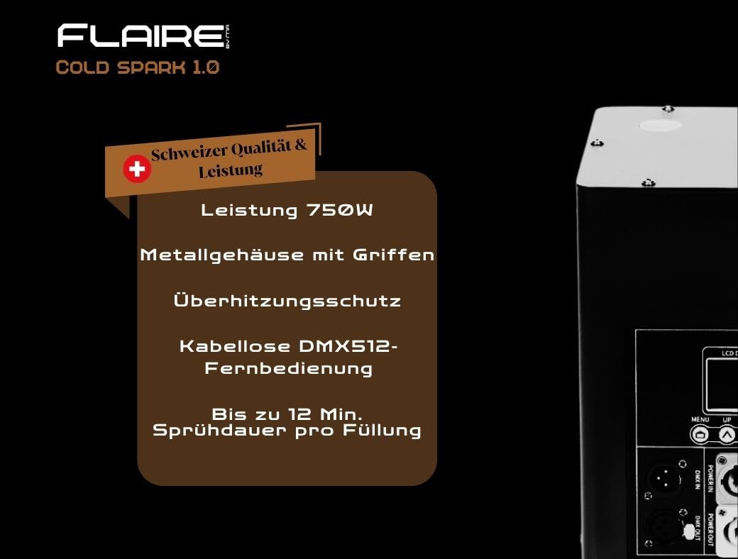 750W Kaltfunkenmaschine | Spezialeffektmaschine | Pyrotechnik Feuerwerk mit kabelloser DMX Fernbedienung und 2 Stück LCD Display