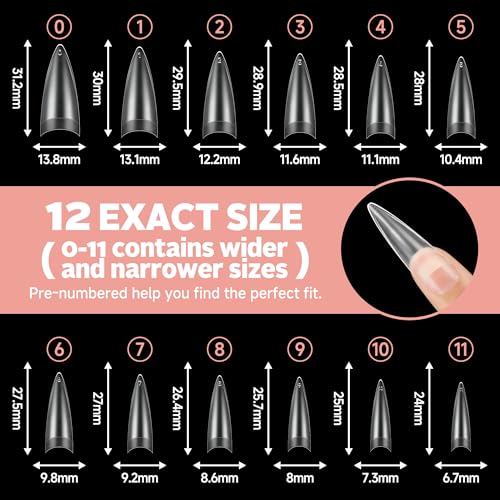 Image of UNA GELLA Clear Stiletto Nails Tips Half Cover Stiletto Gel Nail Tips 216pcs Almond Shape False Acrylic Nail Tips for Faster Gel Nail Extension DIY Art Salon Press On Nails 12 Sizes