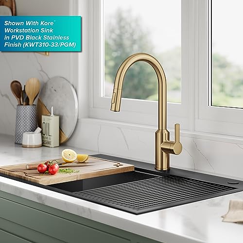 Image of Kraus Oletto Kitchen Faucets Touchless Sensor Single Handle Pull-Down Sprayer in Brushed Brass, KSF-2830BB