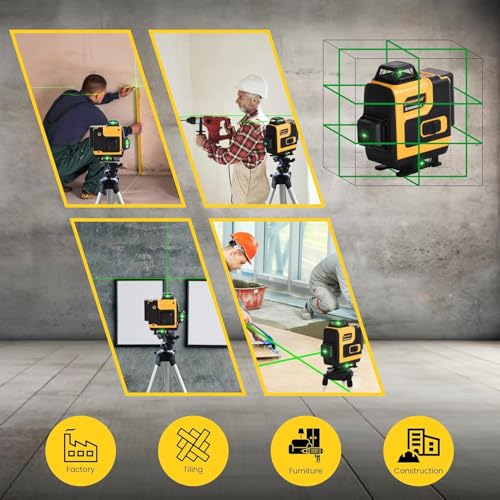 Image of TOMAHAWKOXFORD 16 Lines Green Laser Level Pro - 4x360 4D Green Cross Self-Levelling Professional Laser Line for Construction with Two 360 Vertical /Horizontal Laser Level Pulse Mode