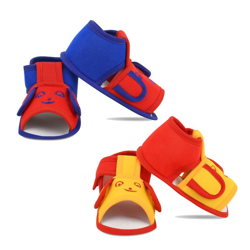 SMARTOTS Pair of 2 Unisex New Born Baby Shoes Sandal Casual Baby Booties 0-9 Months (Red+Yellow) 1