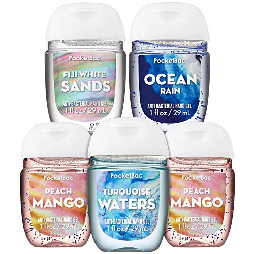 Bath and Body Works CRYSTAL COVE 5-Pack PocketBac Hand Sanitizers (Peach Mango, Turquoise Waters, Fiji White Sands, Ocean Rain)