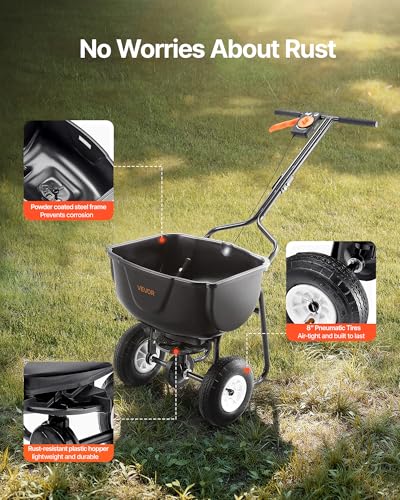Image of VEVOR Walk Behind Spreader, 60LBS Capacity, Push Spreader with 0-9.8 ft Spreading Width, 8 in All Terrain Pneumatic Tires, Garden & Lawn Broadcast Spreaders, for Seed, Fertilizer