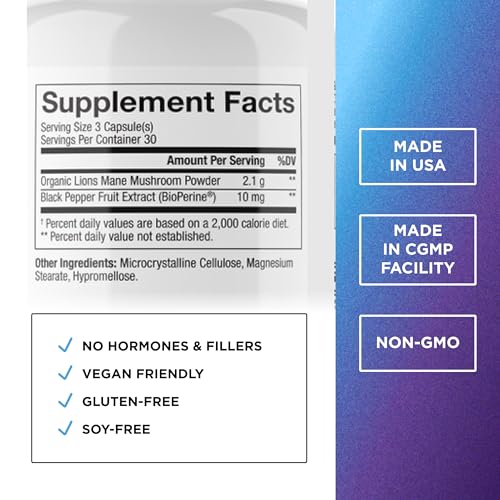 Image of Dr. Emil Organic Lion's Mane Mushroom Supplement, Nootropic, 90 Capsules | High-Potency Nootropic with Organic Lion's Mane and BioPerine to Support Focus, Mental Clarity, and Cognition