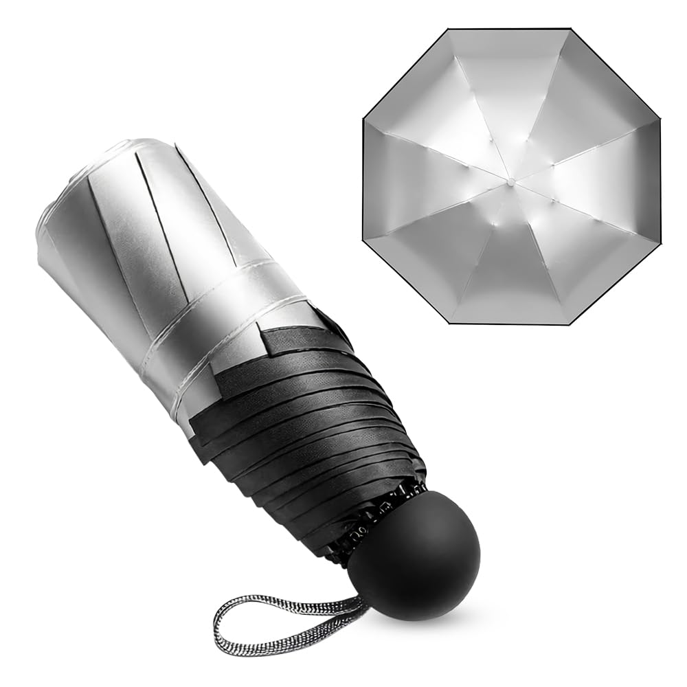 ROCHAMONO UPF50+Travel umbrella compact mini，Titanium Silver Coating Sunscreen Umbrella for UV Protection, 300g Lightweight Compact Umbrella Can Be