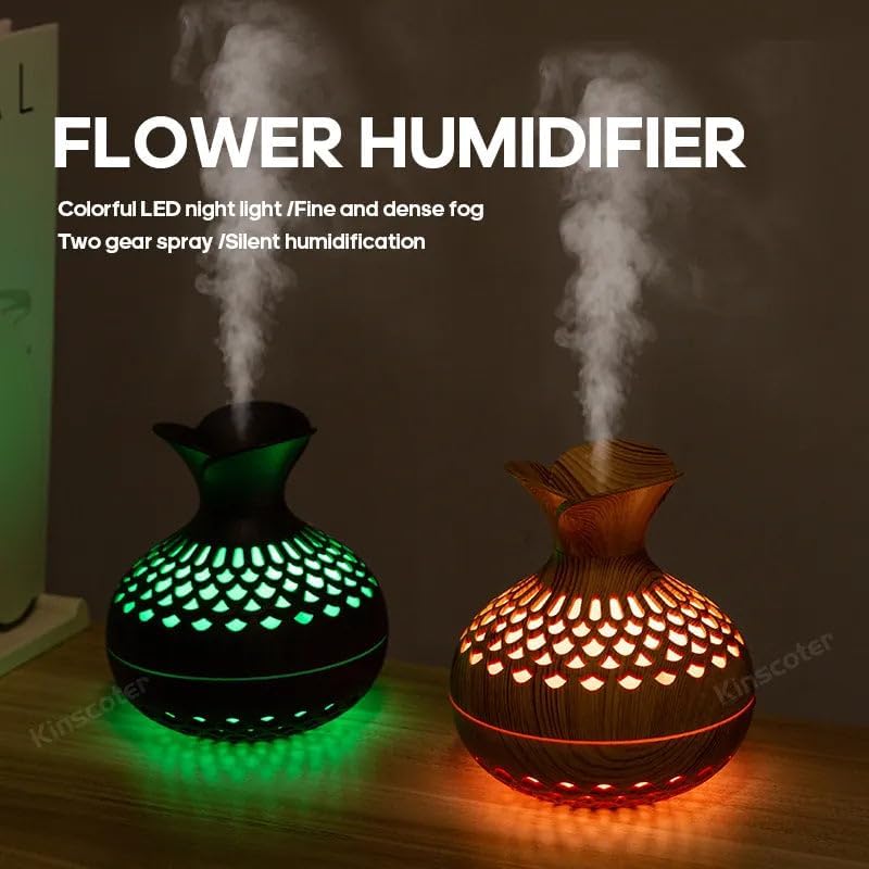 Pure Aroma Wooden Finish Humidifier & Essential Oil Diffuser | Ultrasonic Cool Mist | LED Night Light | Aroma Diffuser for Home, Office, Bedroom & Yoga | Air Freshener - Image 4 thumbnail