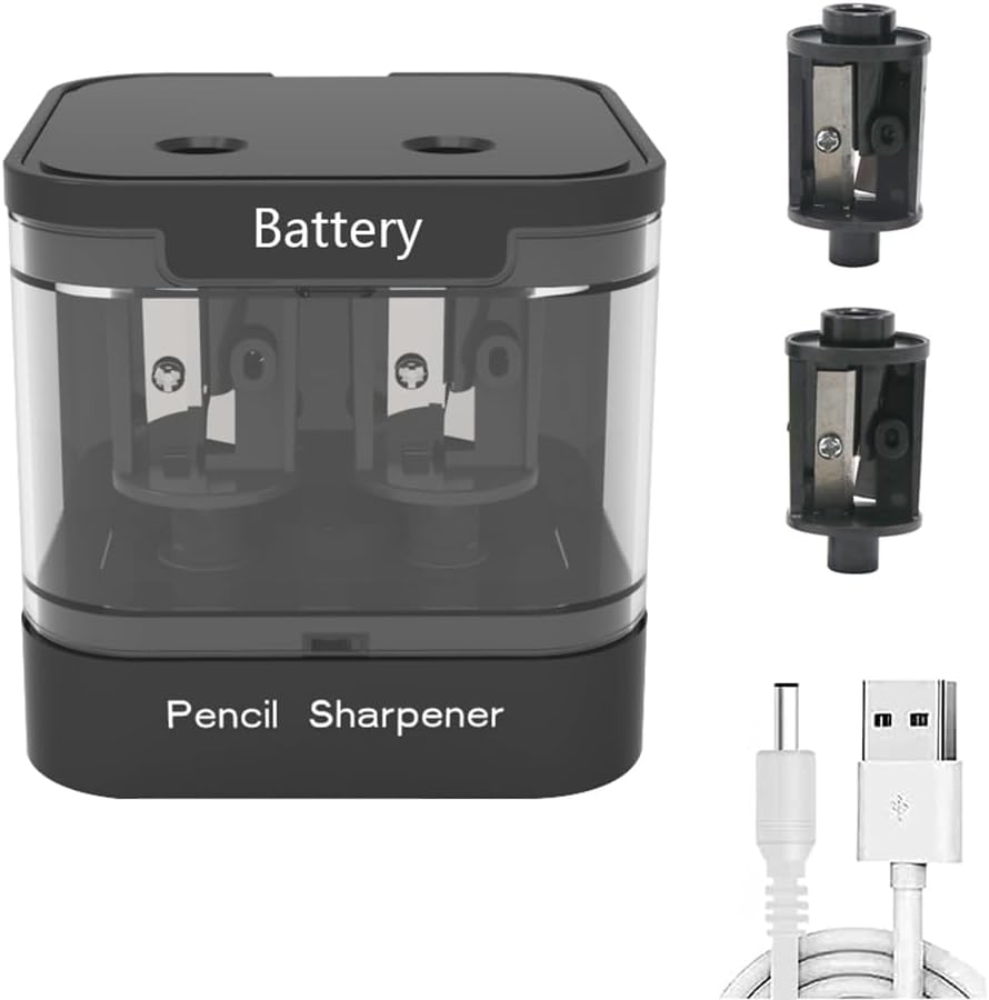Bepoper Double Hole Electric Pencil Sharpener, USB and Battery Operated Pencil