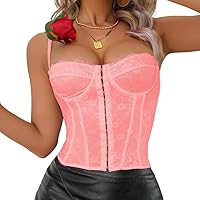 Haibang Corsage Damen Punk Blumenspitze Bustier Korsett Sexy Spaghettiträger Crop Top Spitze Push Up Bralette Shapewear Party Club Tank Weste Camisole