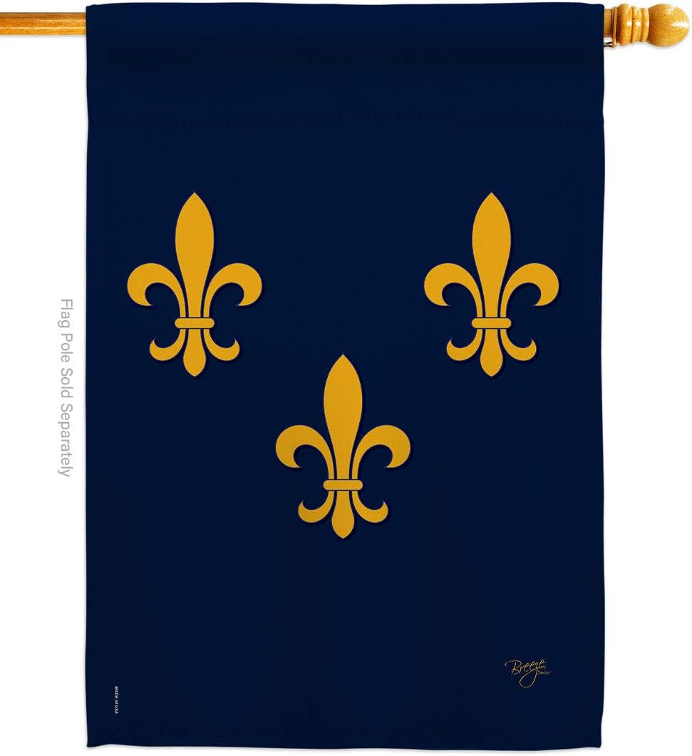 Midwest French American House Flag Dowel Set Country Living Fleur De Lys Vintage Flower Lily Lis Party Mardi Small Decorative Gift Yard Banner Made In USA 28 X 40