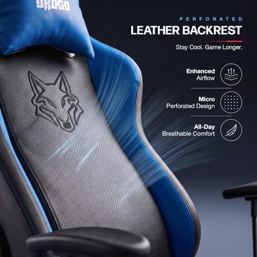 Image of DROGO Alpha-X Ergonomic Gaming Chair with Footrest | Premium PU Leather with 135 Recline | 2D Padded Armrests | Computer Chair for Study | Office Chairs for Work from Home with Neck Support (Blue)
