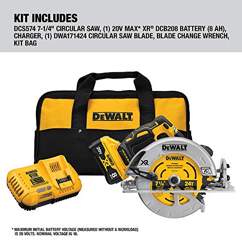 DEWALT 20V MAX XR Circular Saw, 7-1/4-Inch, Brushless, Power Detect Tool Technology (DCG418X2)