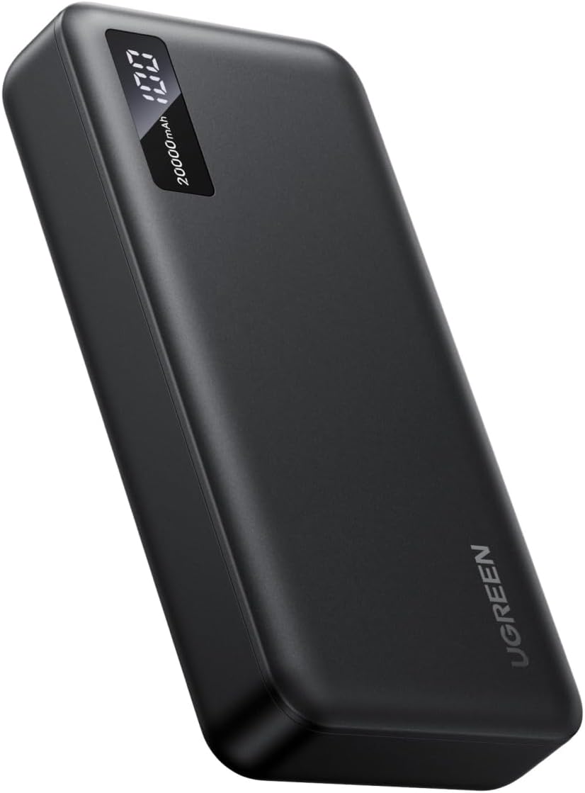 UGREEN PB312 Mobile Battery, 20,000 mAh, Large Capacity, Simultaneous Charging, 2 USB-A, 1 USBC, PD, 20 W, 22.5 W, Rapid Charging, Pass-Through Function, Low Current Mode, LCD Battery Level Display, Compact, PSE Technology Standards Compliant, Compatible with iPhone 17, Android and iPad Devices, Black