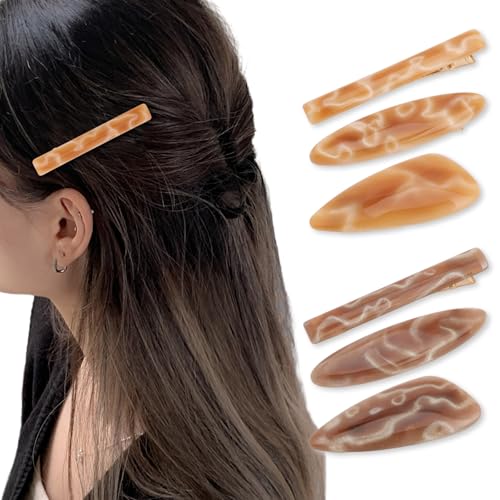 CURASA Pinzas de Pelo Alligator 6PCS de Metal y Resina Acrílica, Broches Antideslizantes, Accesorios Decorativos para Flequillo Marrón para Mujeres y Niñas con Cabello Grueso y Fino miniatura 1