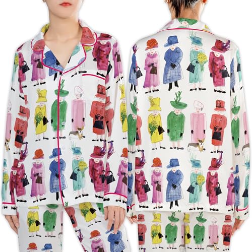 Queen Elizabeth II Rainbow Silk Long Sleeve Pajama Set, Queen Elizabeth Gift Souvenir Gift 2 Pieces Pajamas2