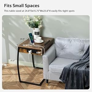 Hadulcet c table end table with charging station tv tray table couch tables that slide under c shaped side table with storage laptop stand for couch small table couch desk for small spaces  urban country home decor
