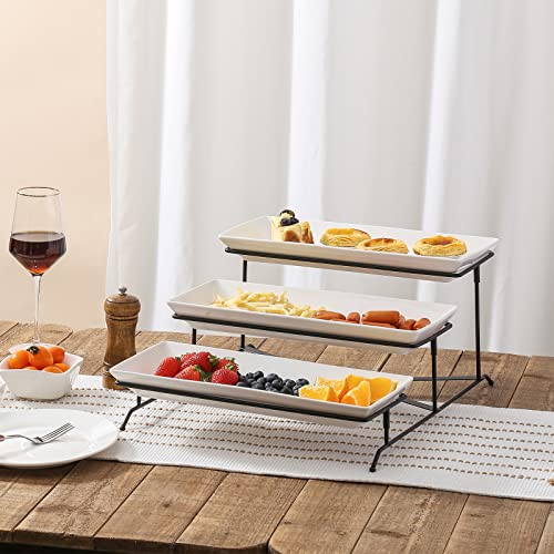Zoneyila Large 3 Tiers Serving Tray, 14 Inch Serving Platters With Collapsible Stand, Porcelain Serving Dishes For Entertaining, Suitable For Party Buffet Cupcake Dessert Table Display #TOP3