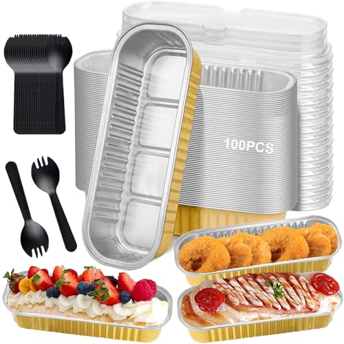 Consejos para Comprar L molde los mejores 5. 39 100 mini moldes para pan de aluminio,Moldes para Pasteles con Tapa,100 cucharas de postre con tapa, reutilizables, 6.8 oz, 200 ml, aptos para pasteles brownies,horneables (Oro)