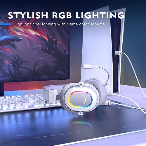 Image of FIFINE USB Gaming Headset, PC Headphones Wired with Microphone for Computer /Laptop, Over-Ear RGB Headset with 7.1 Surround Sound, Noise Cancellation for Streaming Video Game- AmpliGame H6 (White)