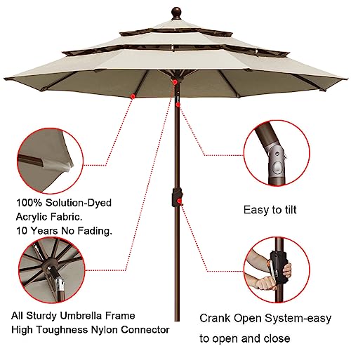 EliteShade USA 10-Year-Non-Fading 9Ft 3 Tiers Market Umbrella Patio Umbrella Outdoor Table Umbrella with Ventilation, Antique Beige