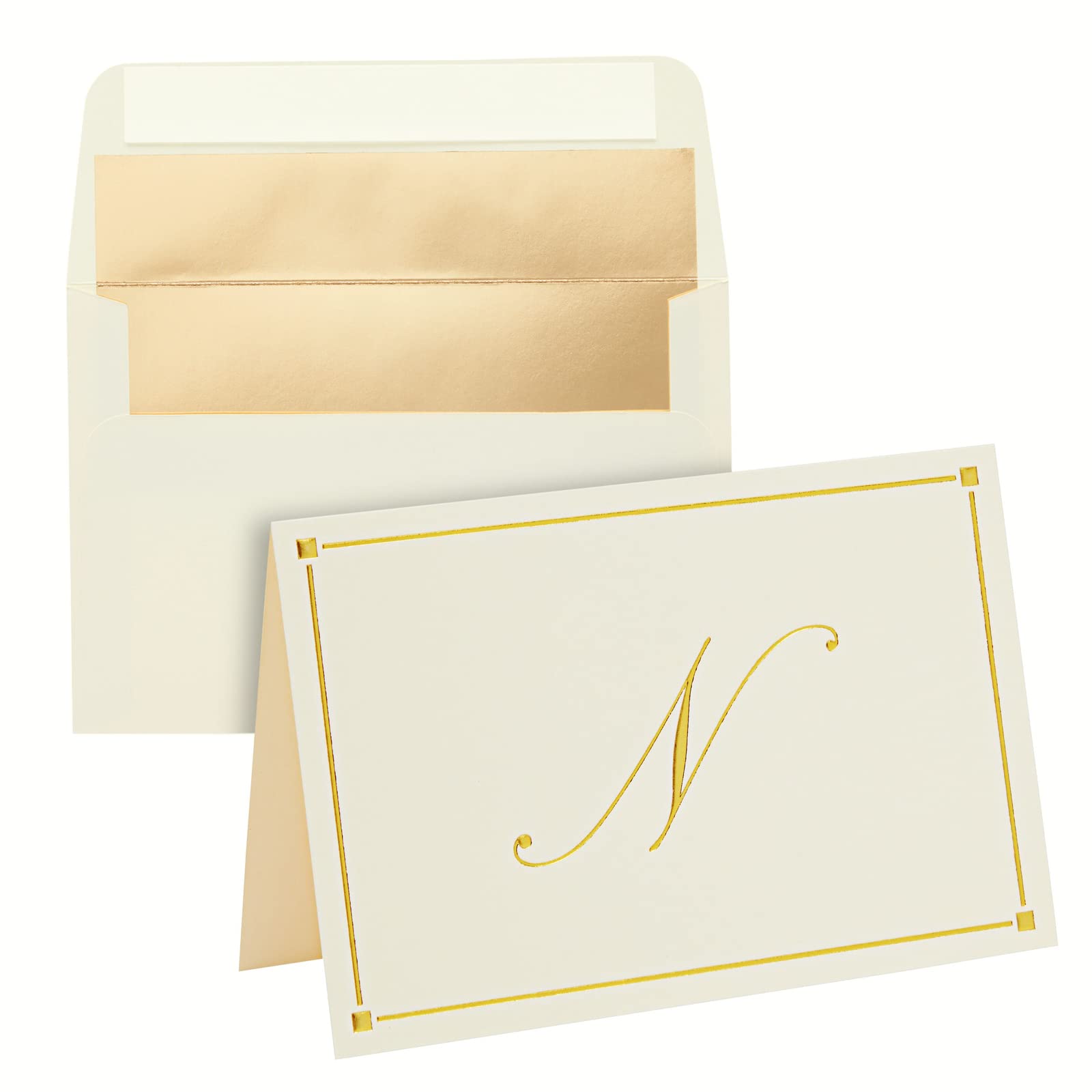 Pipilo Press Gold Foil Letter N Personalized Blank Note Cards with Envelopes 4x6, Initial N Monogrammed Stationery Set (Ivory, 24 Pack)