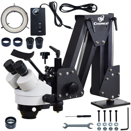 CTISMICE Jewelry Microscope, 7X-45X Micro Inlaid Mirror with Multi-Directional Spring Stand, 60 Ring Light Illuminator and Dimmer Switch for Diamond Setting Hand Engraving Jewelry Making